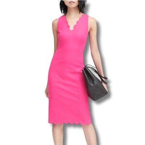 Banana Republic Scalloped Bi-Stretch Sheath Dress Hot Bright Pink 8 Valentine’s